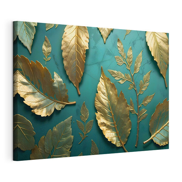 Canvas Schilderijen Elegante bladeren op een levendige achtergrond