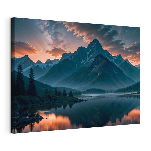 Canvas Schilderijen Meer met bergen op de achtergrond