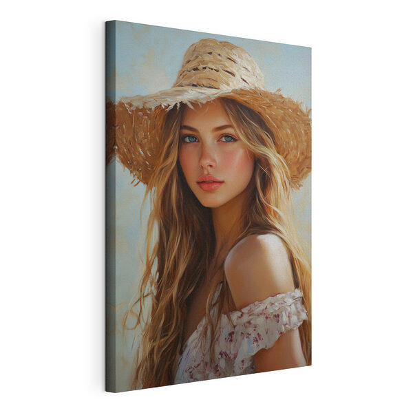 Canvas Schilderijen Vrouw met strohoed