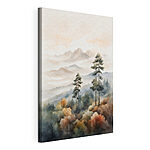 Canvas Schilderijen Aquarel van bomen en bergen