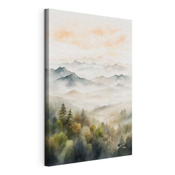 Aquarel van bergen en bomen Canvas Schilderijen Aquarel van bergen en bomen