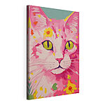 Canvas Schilderijen Schilderij van een kat met bloemen erop
