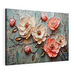 Canvas Schilderijen Schilderij van bloemen op een blauw oppervlak