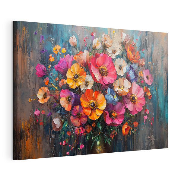 Schilderij van bloemen in een vaas Canvas Schilderijen Schilderij van bloemen in een vaas