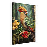 Canvas Schilderijen Kleurrijke vogel zittend op een tak met bloemen