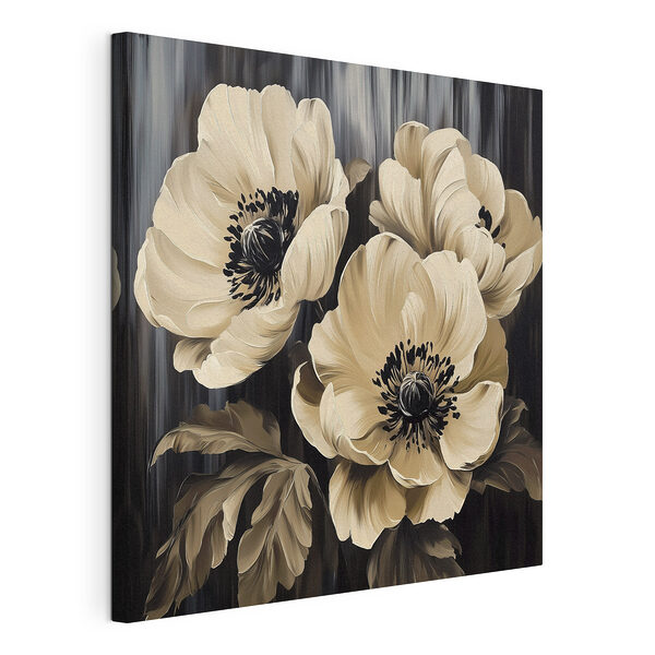 Schilderij van bloemen op zwarte achtergrond Canvas Schilderijen Schilderij van bloemen op zwarte achtergrond