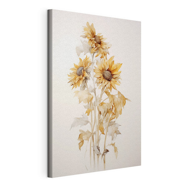 Schilderij van zonnebloemen op een witte achtergrond Canvas Schilderijen Schilderij van zonnebloemen op een witte achtergrond
