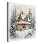 Canvas Schilderijen Huis in de sneeuw