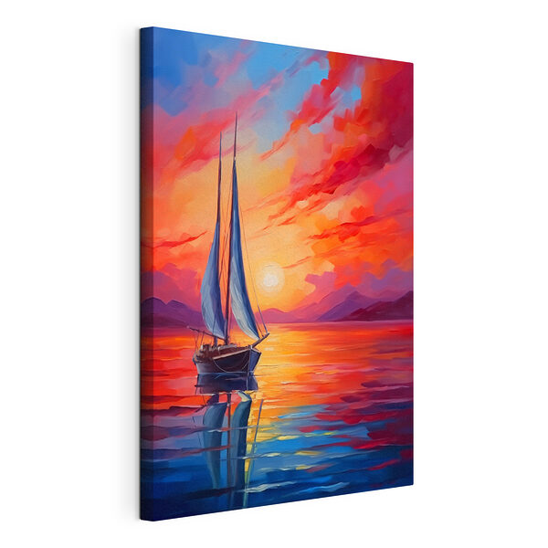 Schilderij van een zeilboot in het water Canvas Schilderijen Schilderij van een zeilboot in het water