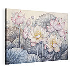 Canvas Schilderijen Delicate bloemen in sereen waterlandschap