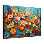 Canvas Schilderijen Schilderij van bloemen op een blauw oppervlak