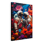 Canvas Schilderijen Twee astronauten in ruimtepakken en bloemen