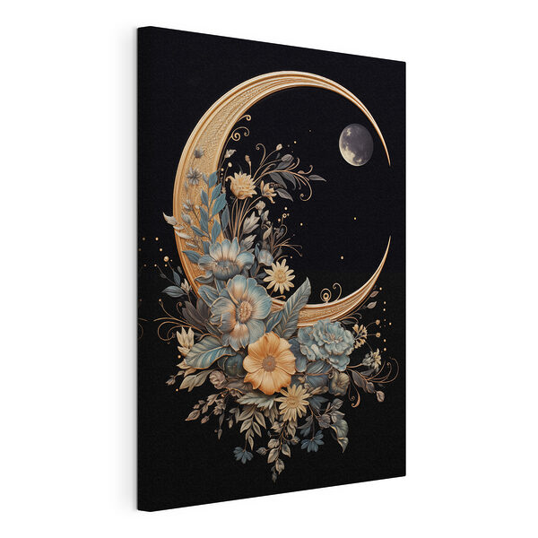 Maan met bloemen en bladeren Canvas Schilderijen Maan met bloemen en bladeren