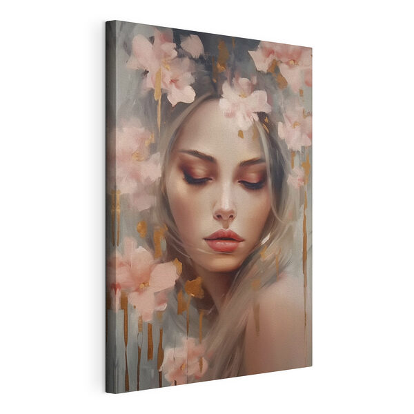 Canvas Schilderijen Schilderij van een vrouw met bloemen in haar haar