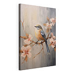 Canvas Schilderijen Vogel op een tak met bloemen