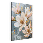 Canvas Schilderijen Schilderij van bloemen op een blauwe achtergrond