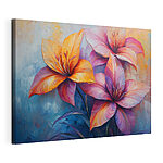 Canvas Schilderijen Schilderij van bloemen op een blauwe achtergrond