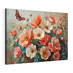 Canvas Schilderijen Vlinder vliegend over een boeket bloemen