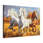 Canvas Schilderijen Groep paarden in een weiland