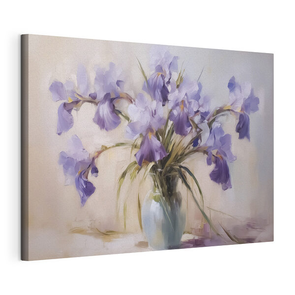 Schilderij van paarse bloemen in een vaas Canvas Schilderijen Schilderij van paarse bloemen in een vaas