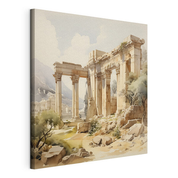 Canvas Schilderijen Schilderij van een stenen gebouw met zuilen