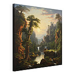 Canvas Schilderijen Waterval en een kasteel in de bergen