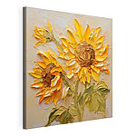 Canvas Schilderijen Schilderij van zonnebloemen op een wit oppervlak