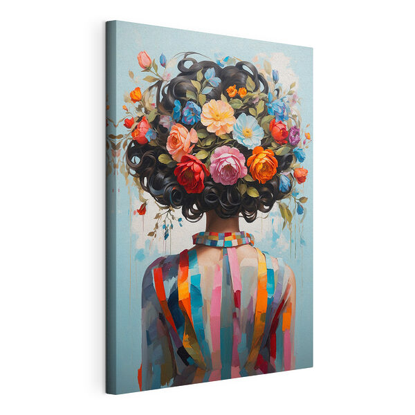 Schilderij van een vrouw met bloemen op haar hoofd Canvas Schilderijen Schilderij van een vrouw met bloemen op haar hoofd