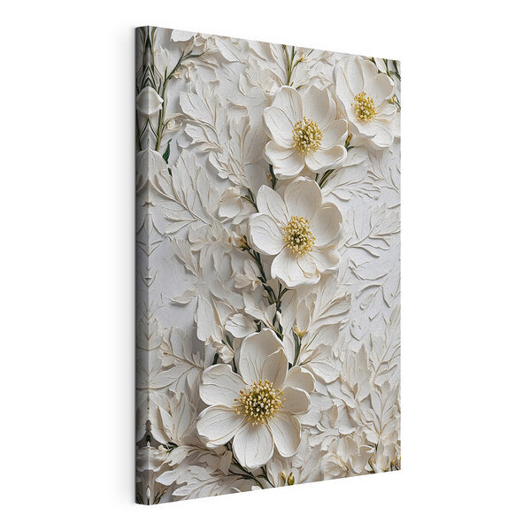 Witte bloemen op een wit oppervlak Canvas Schilderijen Witte bloemen op een wit oppervlak