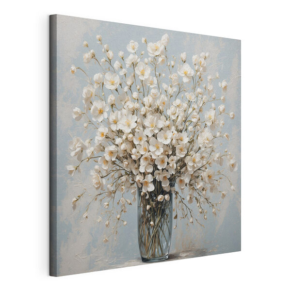 Canvas Schilderijen Vaas met witte bloemen