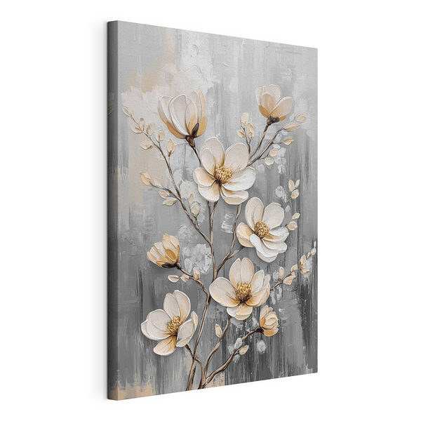 Canvas Schilderijen Schilderij van bloemen op een grijze achtergrond