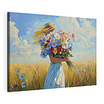 Canvas Schilderijen Vrouw met boeket bloemen