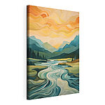 Canvas Schilderijen Schilderij van een rivier die door een vallei stroomt