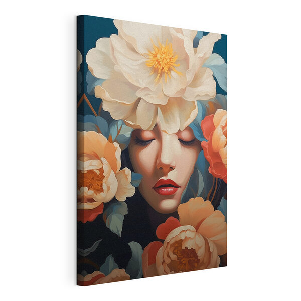 Vrouw met bloemen rond haar hoofd Canvas Schilderijen Vrouw met bloemen rond haar hoofd