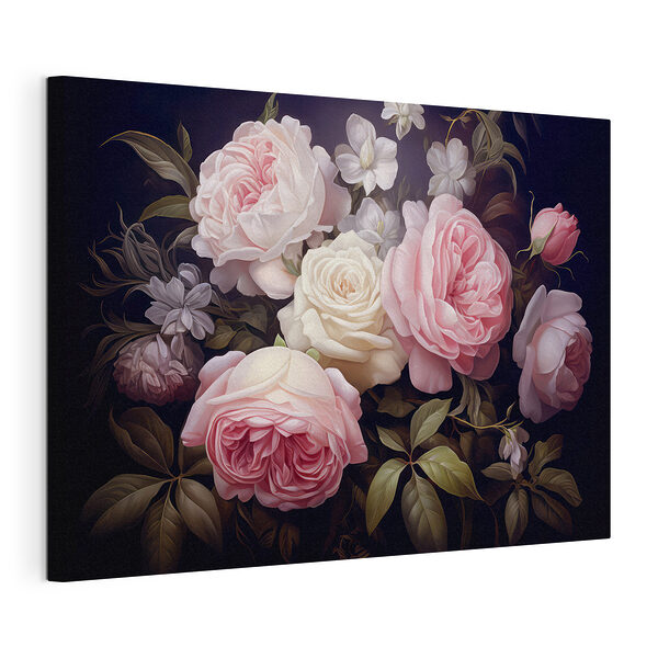 Groep roze en witte rozen Canvas Schilderijen Groep roze en witte rozen