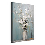 Canvas Schilderijen Schilderij van een vaas met witte bloemen