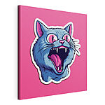 Canvas Schilderijen Sticker van een kat met zijn bek open
