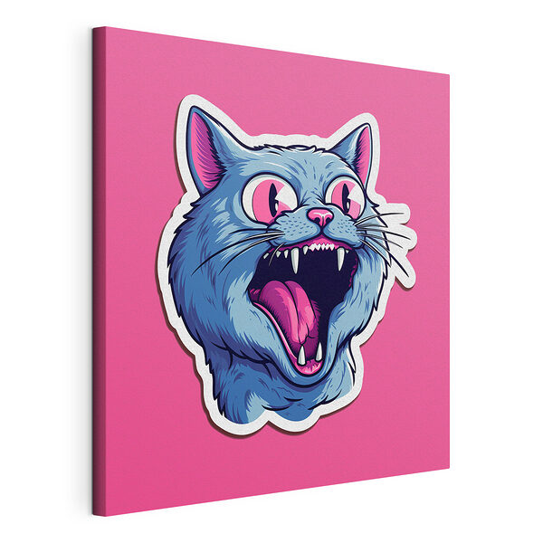 Canvas Schilderijen Sticker van een kat met zijn bek open