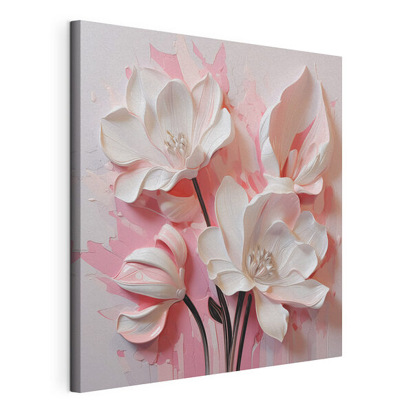 Witte bloemen op een roze achtergrond Canvas Schilderijen Witte bloemen op een roze achtergrond