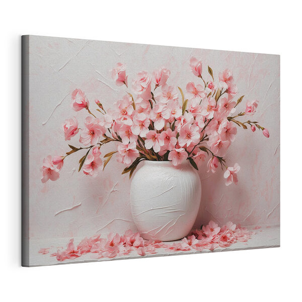 Canvas Schilderijen Vaas met roze bloemen