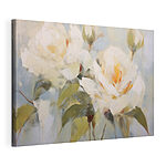 Canvas Schilderijen Schilderij van bloemen op een blauwe achtergrond