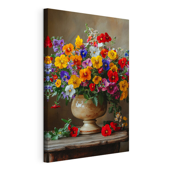 Canvas Schilderijen Vaas met kleurrijke bloemen