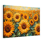 Canvas Schilderijen Schilderij van zonnebloemen in een veld