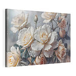 Canvas Schilderijen Groep witte rozen met waterdruppels