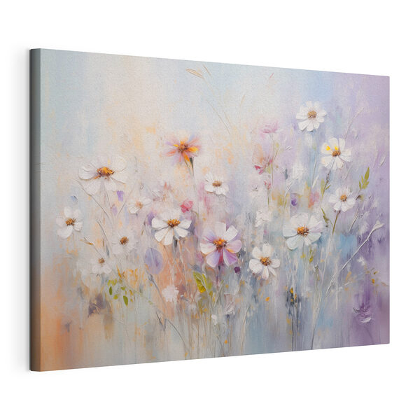 Schilderij van bloemen in een veld Canvas Schilderijen Schilderij van bloemen in een veld