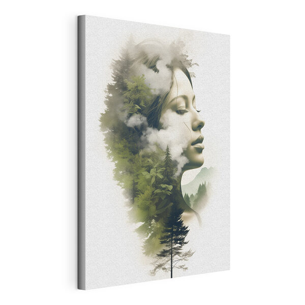 Vrouw’s gezicht met wolken en bomen Canvas Schilderijen Vrouw’s gezicht met wolken en bomen