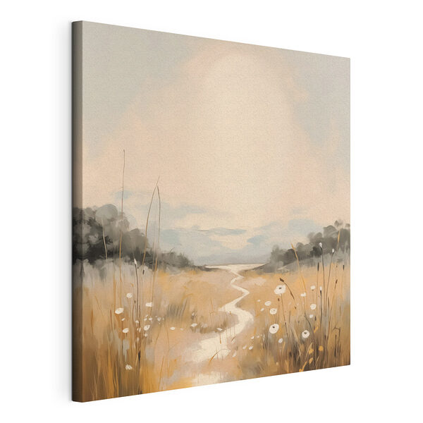 Canvas Schilderijen Schilderij van een rivier door een veld