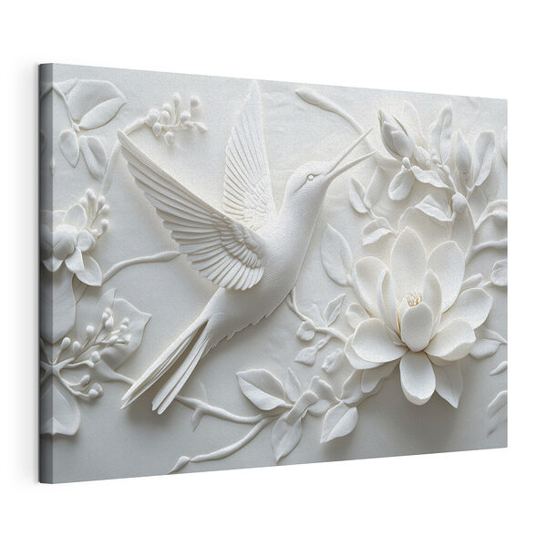 Witte vogel en bloem Canvas Schilderijen Witte vogel en bloem