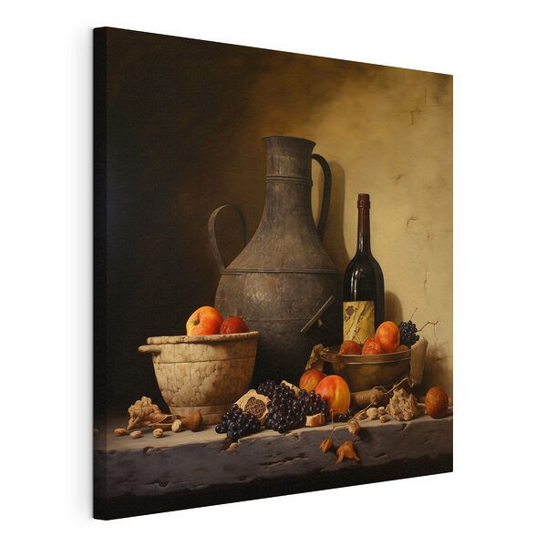 Stilleven met fruit en een fles Canvas Schilderijen Stilleven met fruit en een fles