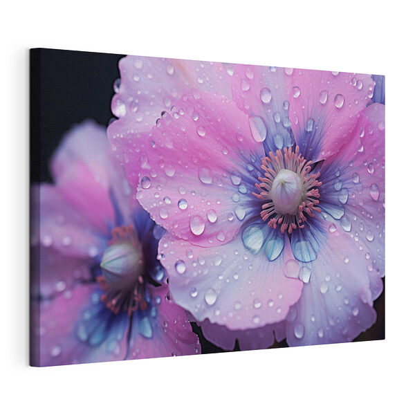 Canvas Schilderijen Delicate bloemblaadjes versierd met druppels